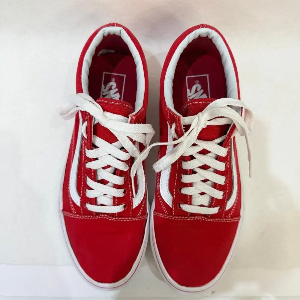 Vans Old Skool Red Low Top Sneakers Lace Up Canvas Skater Shoes Unisex M 7.5 W 9
